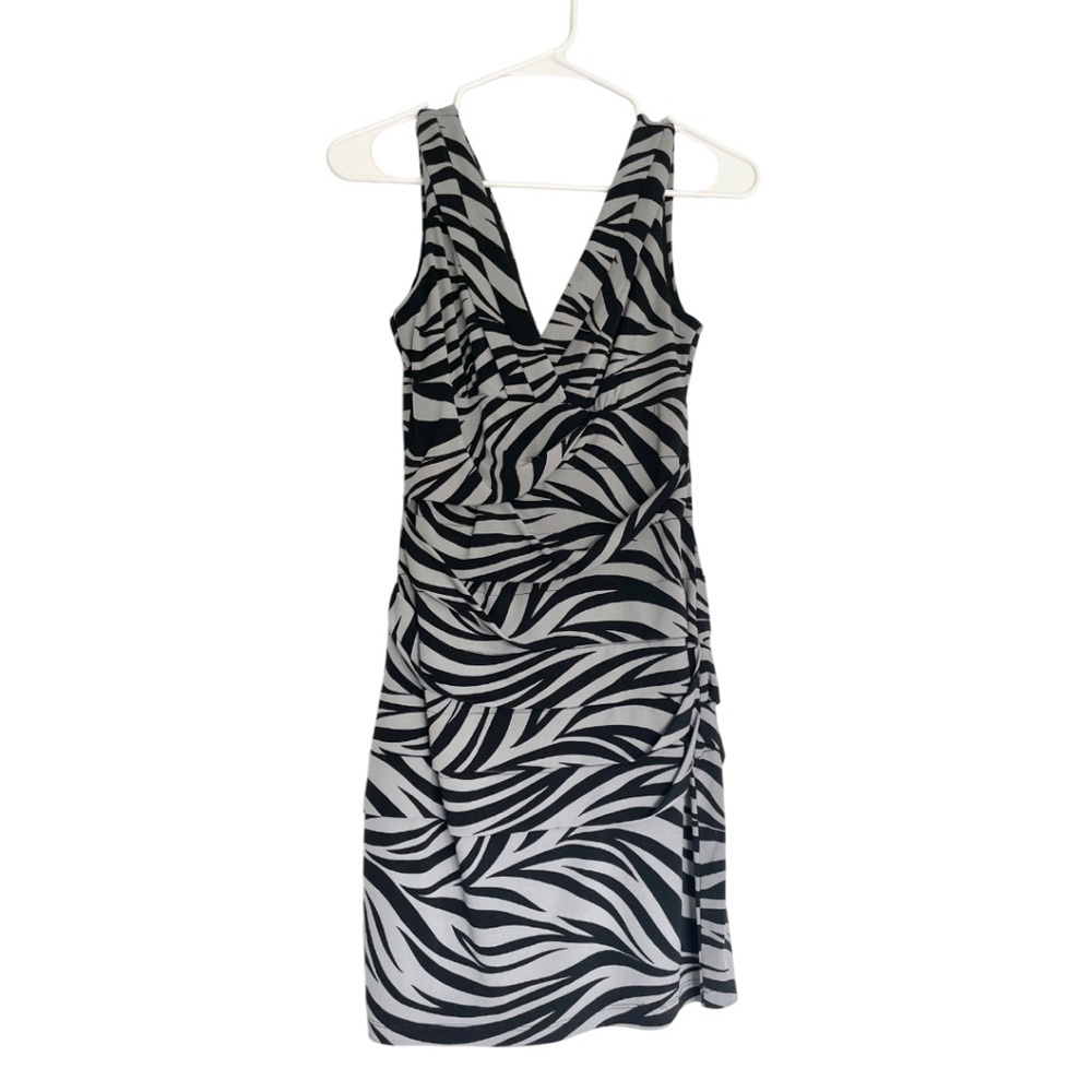 Sweet Storm Zebra Print Ruched V-Neck Dress